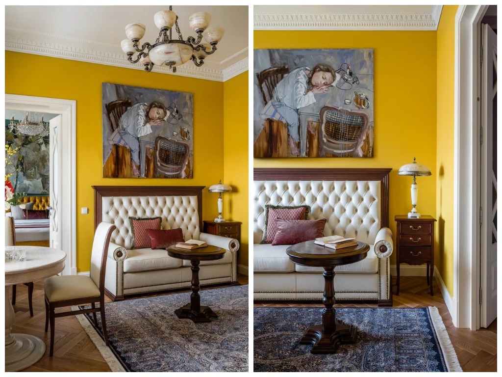 Гостиная в стиле Ампир, гостиная в классическом стиле, яркая гостиная